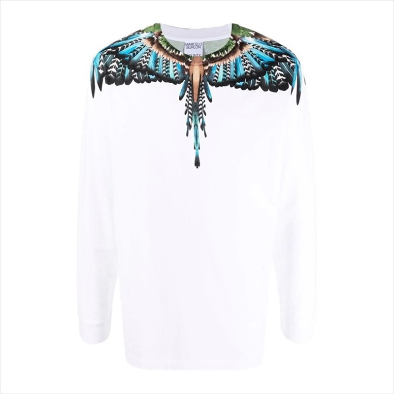 MARCELO BURLON Grlizzly Wings L/S T-Shirt (White/Light Blue)